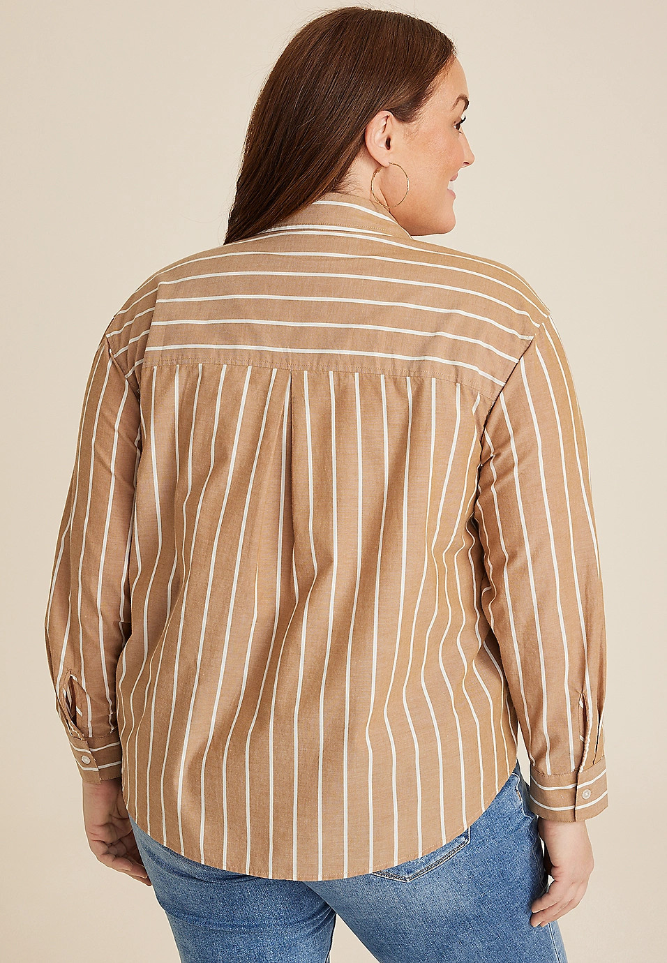 Plus Size 90s Prep Striped Relaxed Button Up Shirt | Maurices