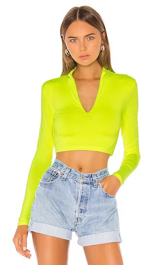 Nicky Zip Crop Top in Neon Yellow | Revolve Clothing (Global)