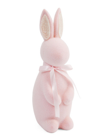 15in Flocked Rabbit With Ribbon | TJ Maxx