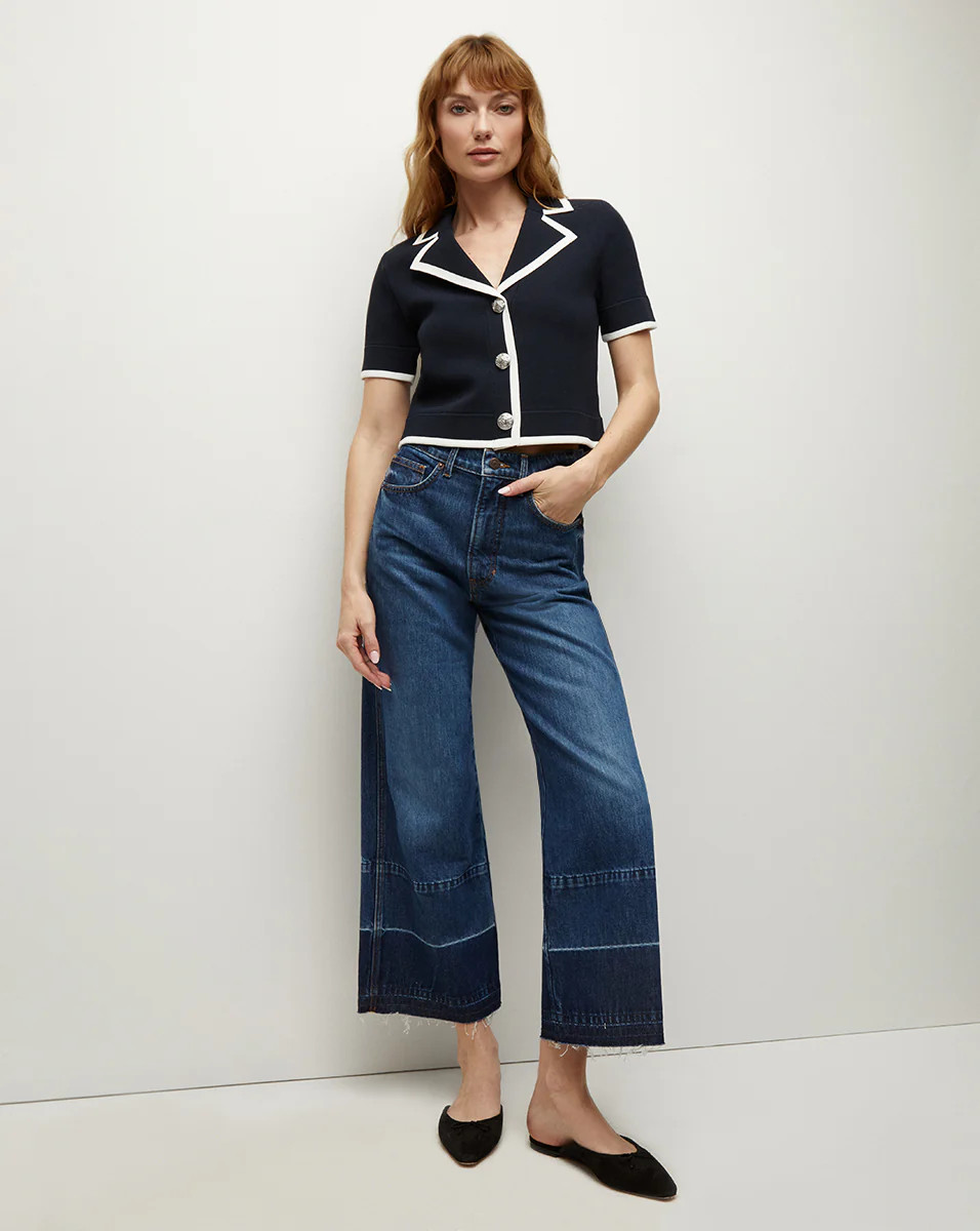 Taylor Released Hem Cropped Wide-Leg Jean in Bright Blue | Veronica Beard | Veronica Beard