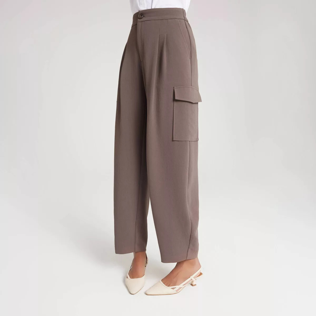 Women's Barrel Leg Pleated Cargo Pants - A New Day™ Brown M | Target
