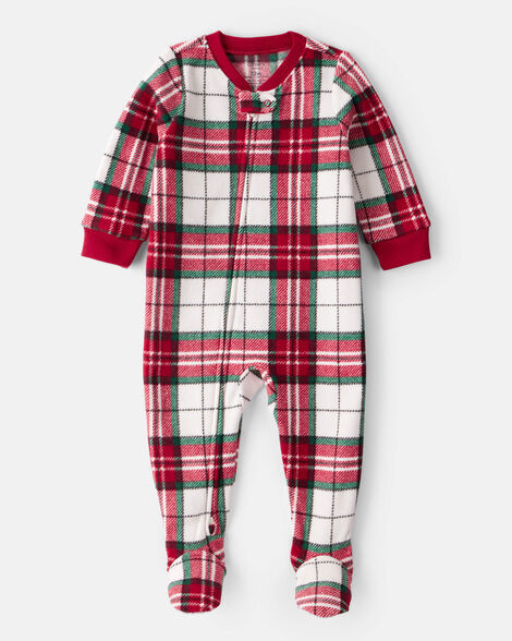 Baby Plaid Print Fleece Long-Sleeve Loose Fit 1-Piece Pajamas - Red/White | Carter's Inc