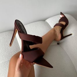 Dio Chocolate Lycra Pointed Toe Heeled Sandals | Simmi Shoes