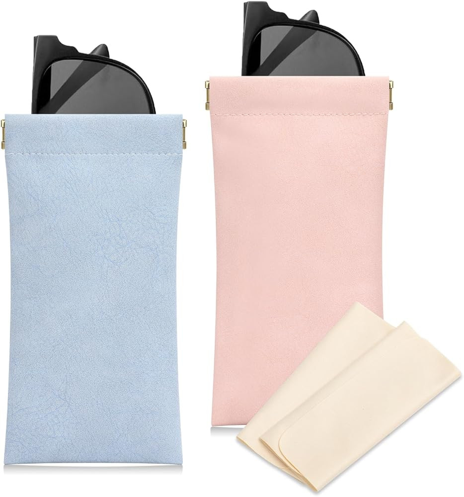 Sightor Sunglass Case, 2 Pcs Soft Eyeglass Cases for Women Portable Squeeze Top Leather Glasses P... | Amazon (US)
