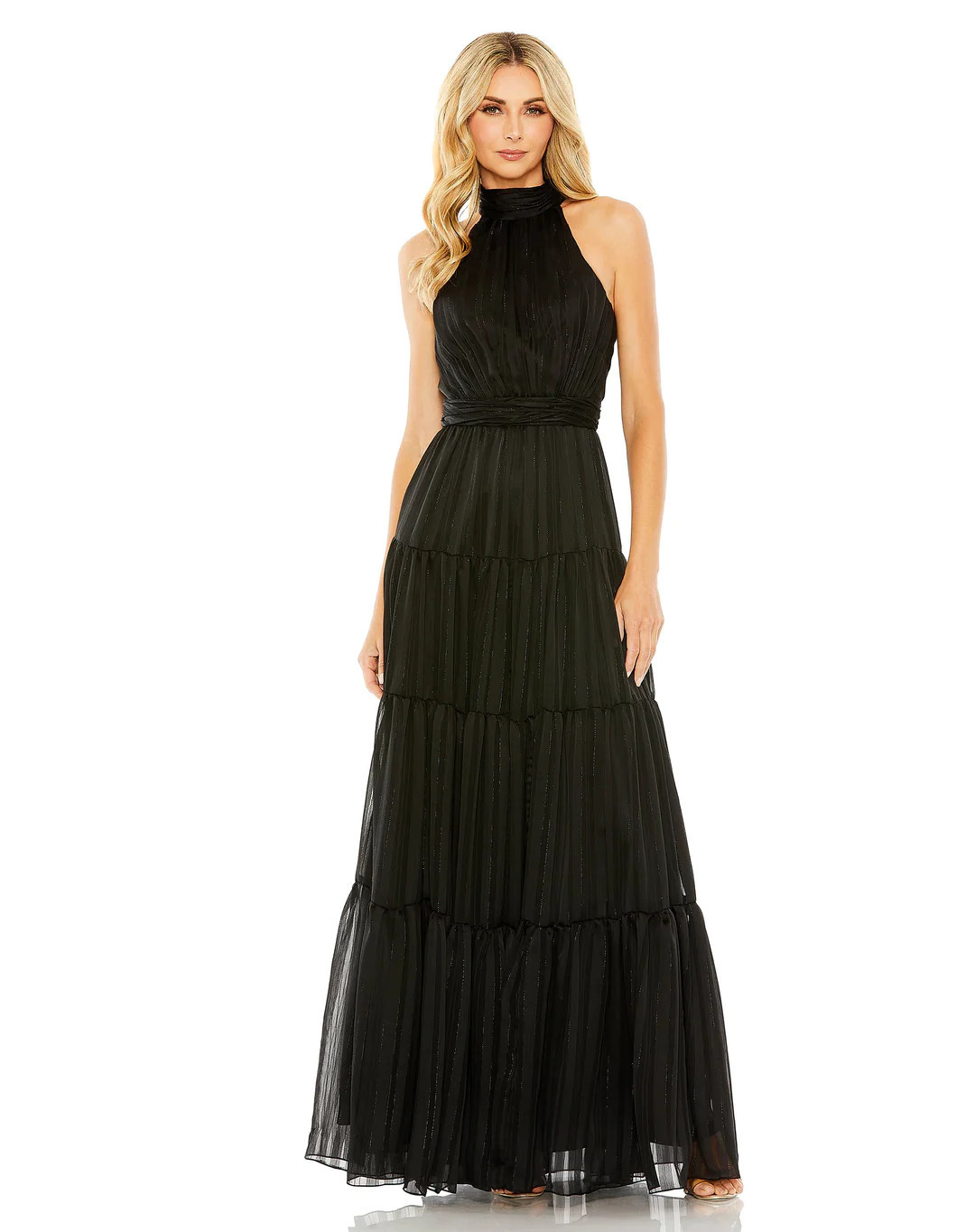 Tie Neck Tiered Halter Gown | Mac Duggal