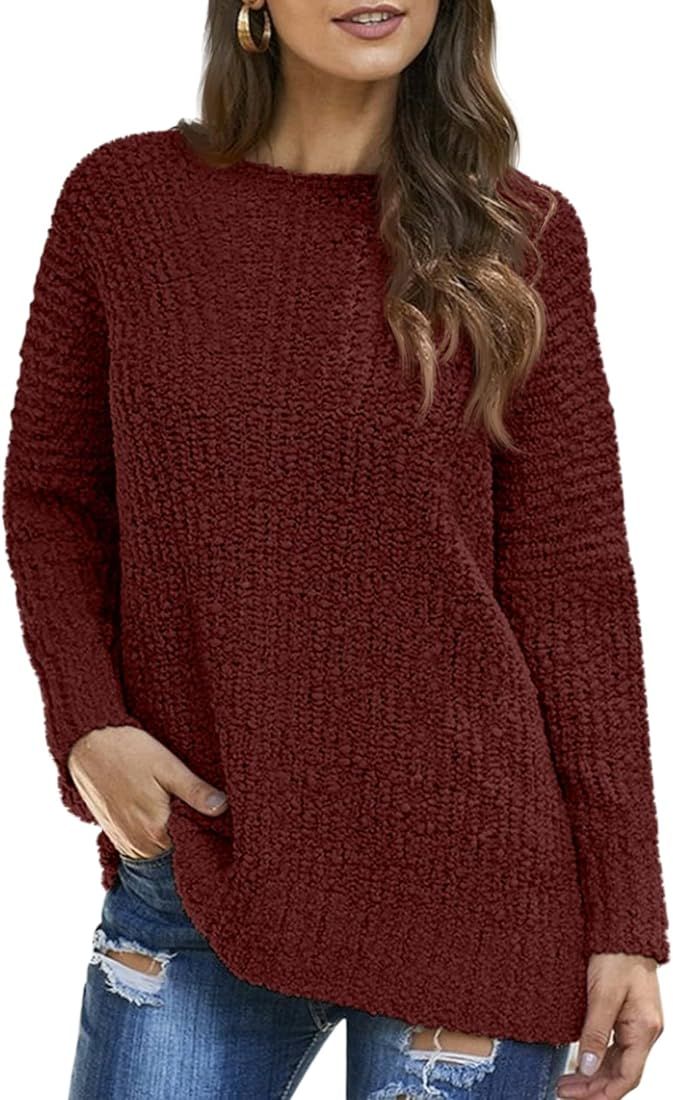 MNCEGEER Womens Fuzzy Knitted Sweater Sherpa Fleece Full Sleeve Jumper Outwears | Amazon (US)