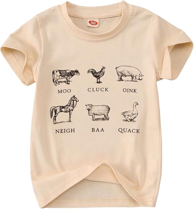 Toddler Baby Boys Girls Farm Shirt Cute Animals Graphic Short Sleeve T-Shirt Kids Funny Letter Pr... | Amazon (US)