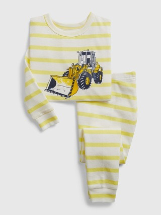 babyGap 100% Organic Cotton Striped Bulldozer Graphic PJ Set | Gap (US)