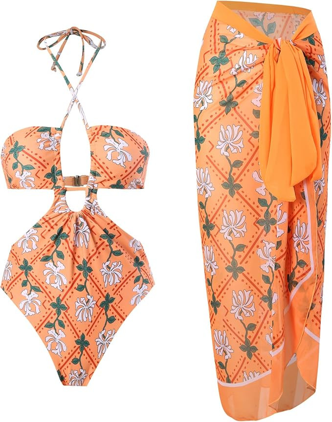 Wuitrie Womens Bikini Set 2 Piece Boho Vintage Print Sexy Halter Tummy Control Strappy Swimsuits ... | Amazon (US)