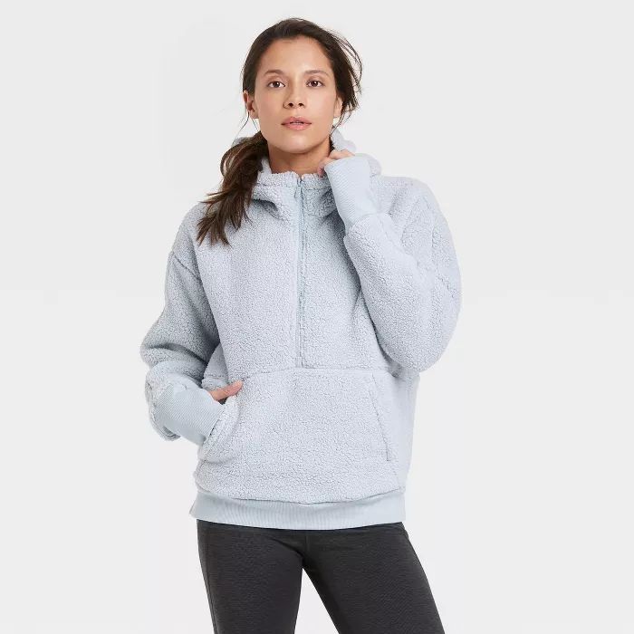 Women&#39;s Sherpa 1/2 Zip Hooded Pullover Sweatshirt - All in Motion&#8482; Almond XL | Target