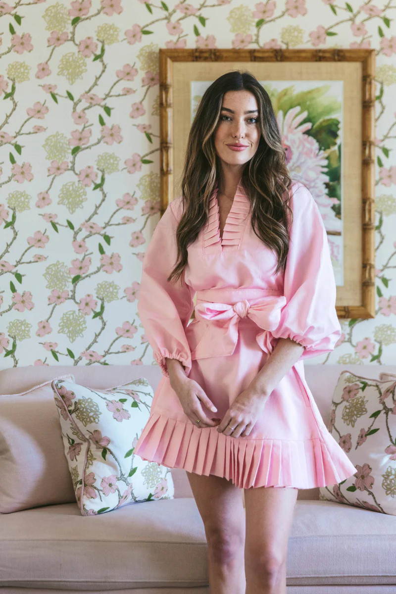 SUE SARTOR Pleated Flounce Mini | Peony Pink Raw Silk Taffeta | SUE SARTOR