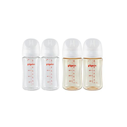 Pigeon Nursing Baby Bottle Wide Neck(Pack of 4, 2 Glass Bottles & 2 PPSU Bottles), Streamlined Body, Natural Feel, Easy to Clean, Heat-Resistant, 8.1Oz | Amazon (US)