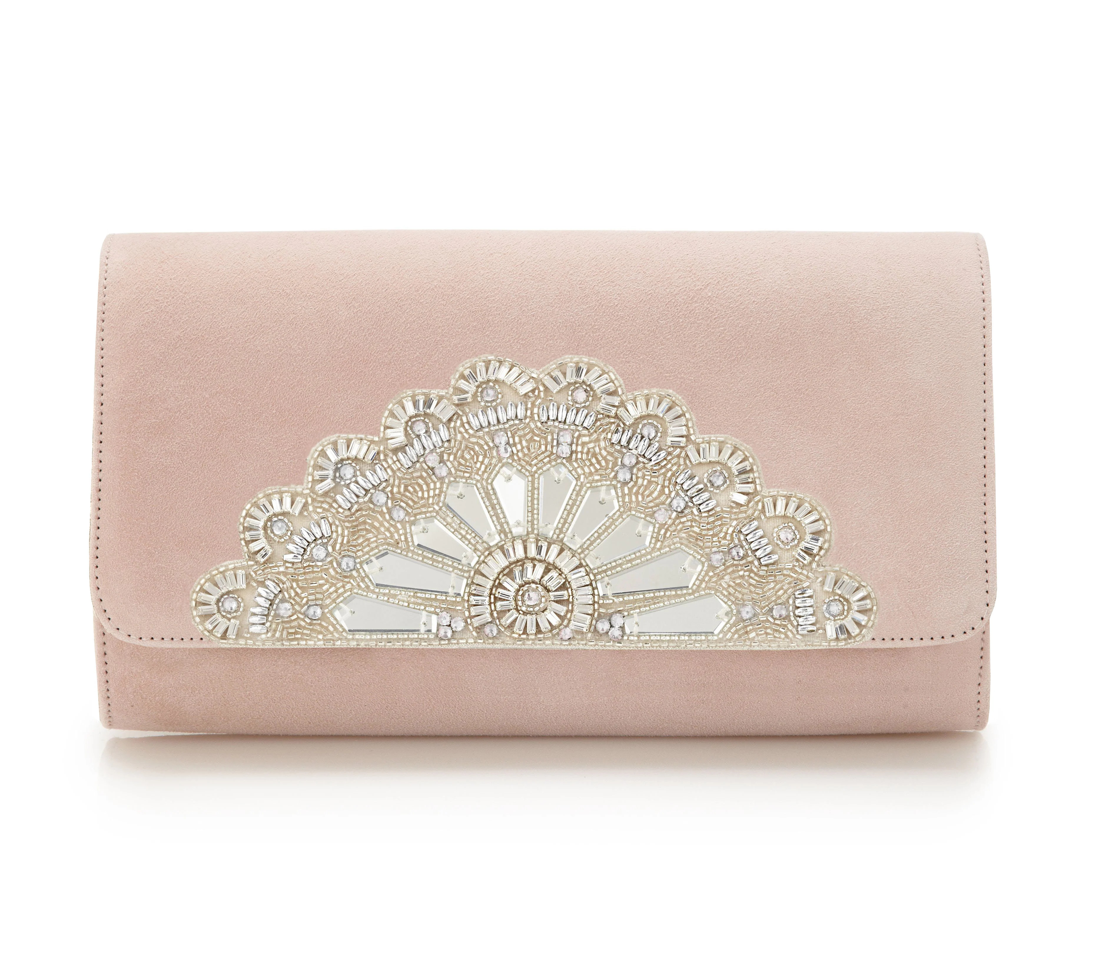 Arabella Clutch | Pink Suede & Embellished Clutch Bag | Emmy London | Emmy London