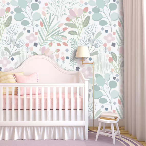Dreaming in Pastels Wallpaper   Floral Wallpaper  Mint Decor | Etsy | Etsy (US)