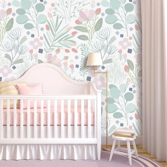 Dreaming in Pastels Wallpaper  - Floral Wallpaper - Mint Decor - Nursery - Office Decor - | Etsy (US)