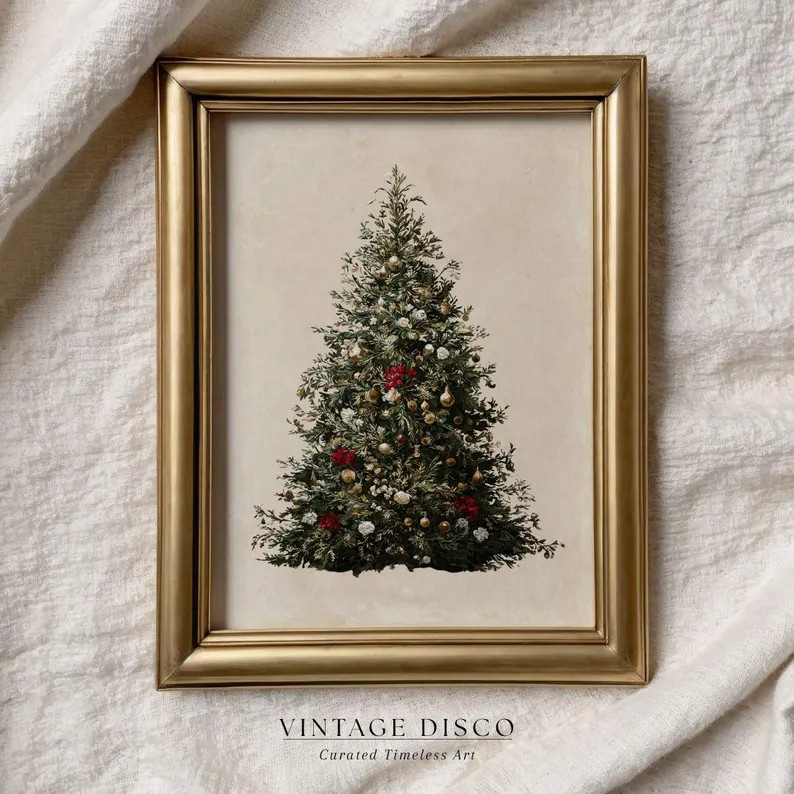 Elegant Christmas Tree Print - Classic Traditional Holiday Decor, Vintage French Country Winter B... | Etsy (US)