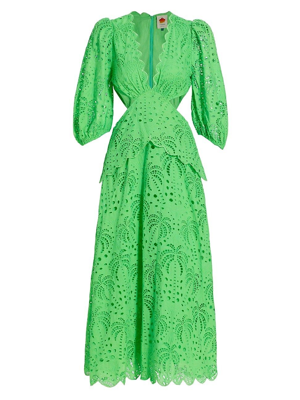 Women's Eyelet V-Neck Midi-Dress - Bright Green - Size Small - Bright Green - Size Small | Saks Fifth Avenue