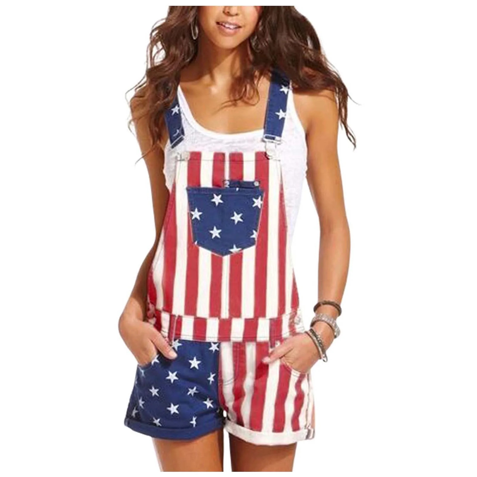 Outfmvch 4th of July Overalls Women American Flag Overalls Rompers for Women Dressy Womens Overal... | Walmart (US)