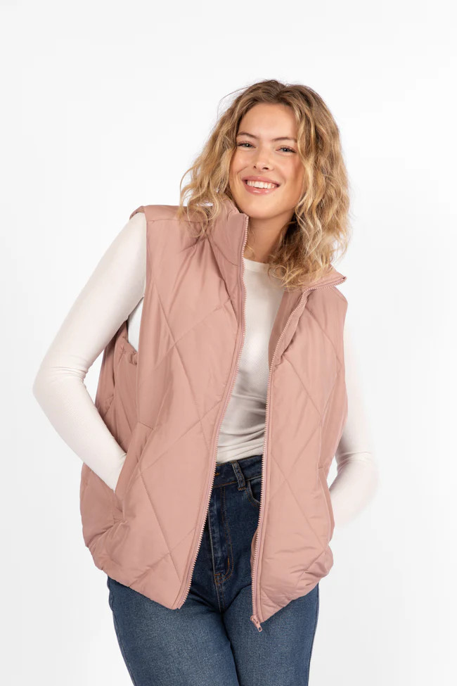 Mountainside Moment Mauve Quilted Puffer Vest SALE | Pink Lily