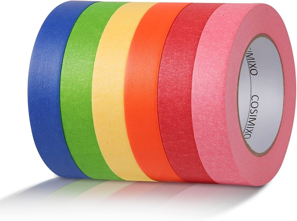 COSIMIXO 6-Pack Colored Masking Tape 0.94 Inch x 60yds of Colorful Craft Tape – Vibrant Rainbow... | Amazon (US)