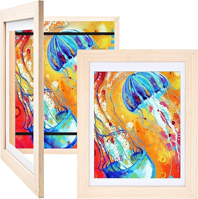 KINLINK 9x12 Kids Art Frames Set of 2, Solid Wood Kids Artwork Frames Changeable with Acrylic Fro... | Amazon (US)