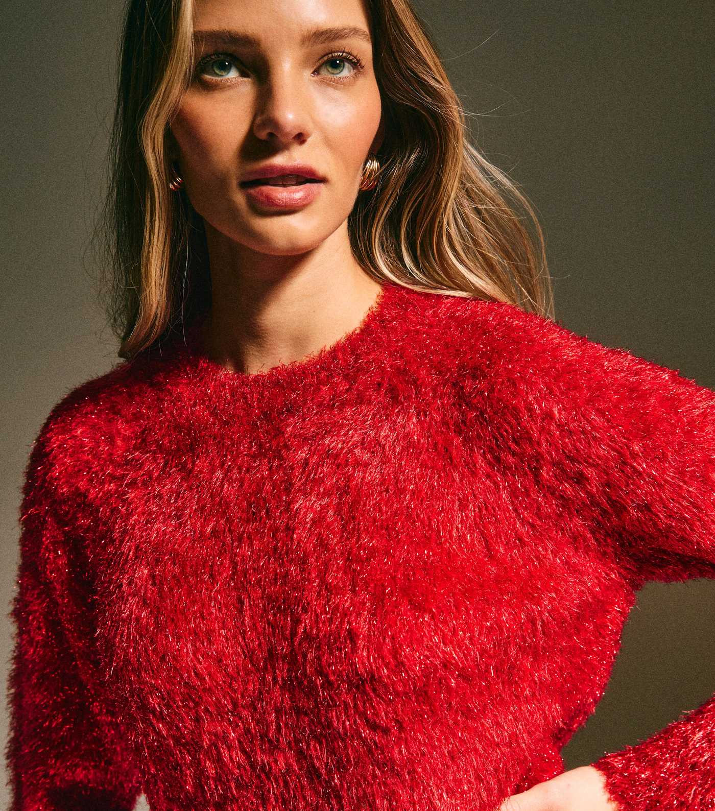 Red Sparkle Knit Crew Neck Jumper | New Look | New Look (UK)