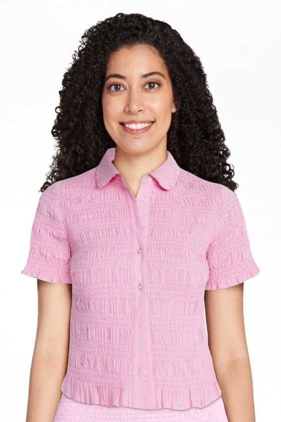 Free Assembly Women's Smocked Cotton Button Front Shirt with Short Sleeves XS-XXL | Walmart (US)