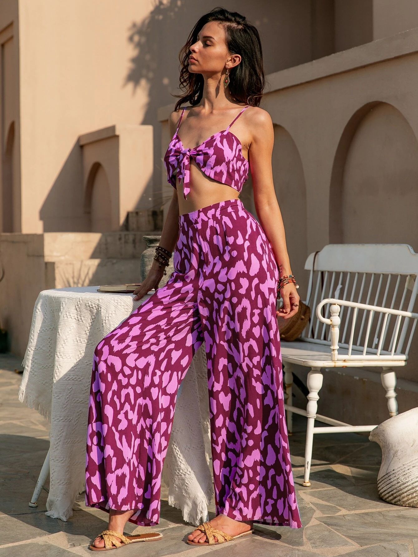 Rusttydustty Allover Print Cami Top & Wide Leg Pants Set | SHEIN