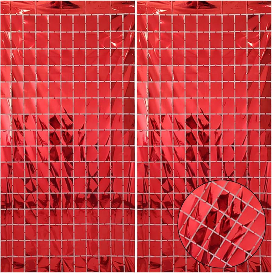 2 Pcs Red Foil Fringe Square Curtain Backdrop - Red Streamers Party Decorations, Sequin Square Cu... | Amazon (US)
