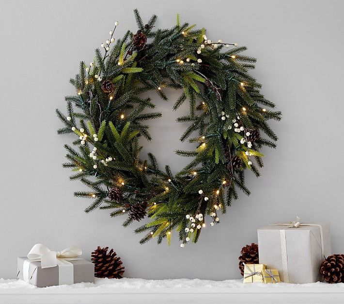 Lit Frozen Pine Wreath | Pottery Barn Kids