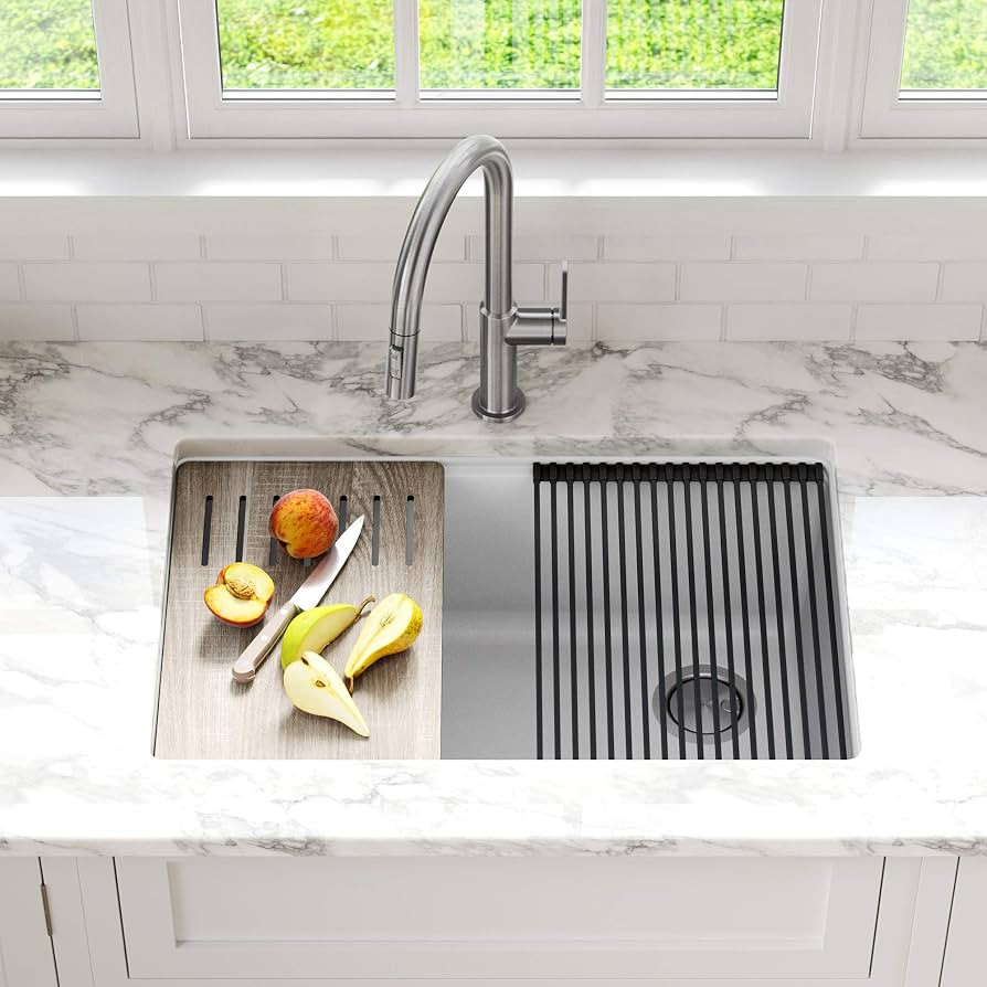 KRAUS Bellucci 30\u201d in. Undermount Workstation Granite Kitchen Sink in White with Accessories... | Amazon (US)