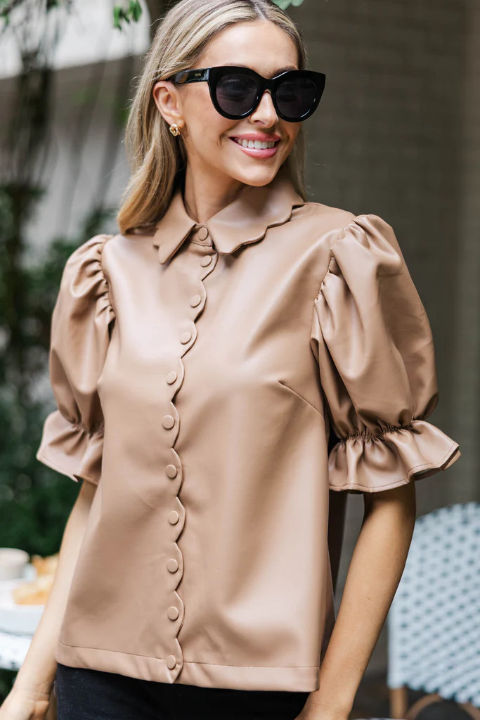 Live A Little Camel Leather Blouse | The Mint Julep Boutique