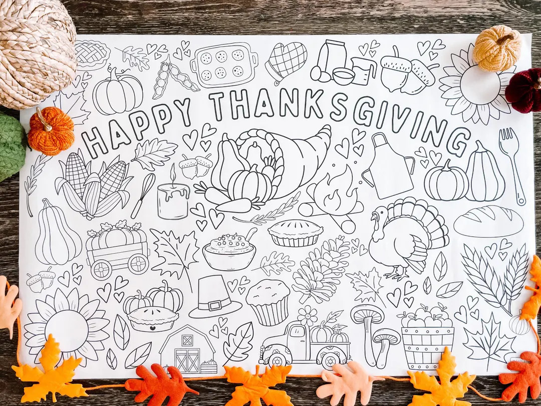 Thanksgiving Coloring Poster 24x36 | Fall Harvest Banner | Kids Thanksgiving Activity Tablecloth ... | Etsy (US)