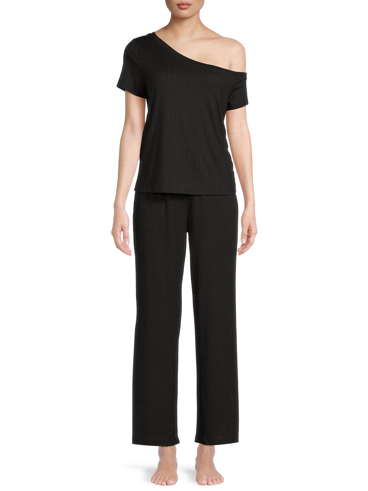 Secret Treasures Women's Off The Shoulder Tee and Pants Lounge Set, 2-Piece | Walmart (US)