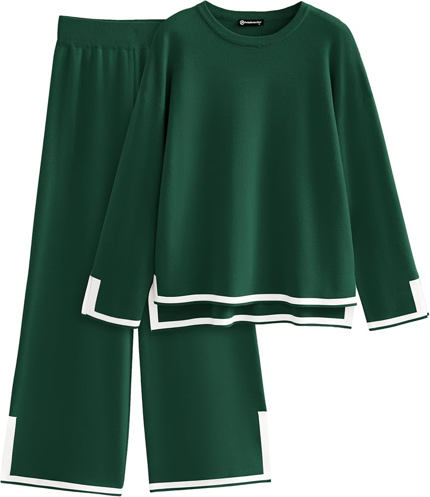 PRETTYGARDEN Women's 2 Piece Fall Knit Sweater Set Long Sleeve Tops Wide Leg Pants Sweatsuit Trac... | Amazon (US)