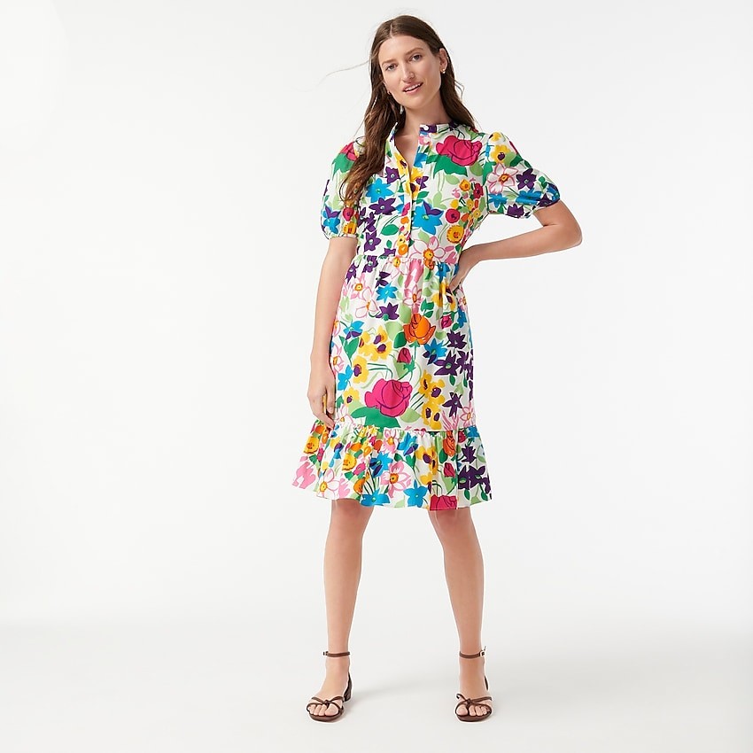 Puff-sleeve dress in vibrant garden print | J. Crew US