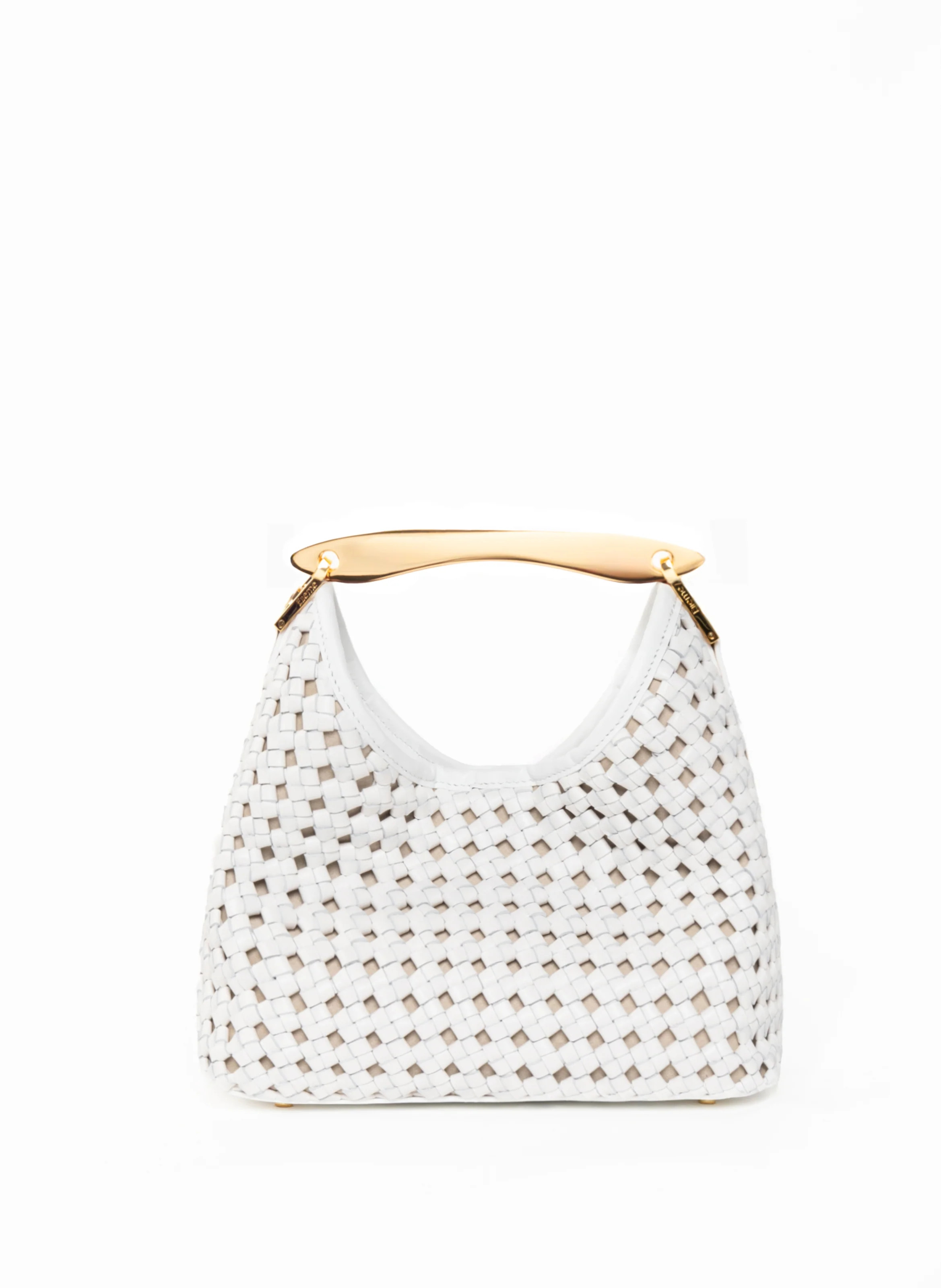 Small Boomerang Woven Leather White | Elleme