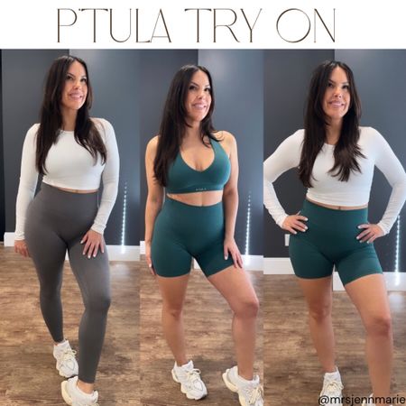 The looks from my P’tula try on: 
Pro Bare Leggings in charcoal size small.
Bare V Sports Bra in sea green size medium. 
Pro Bare Shorts 6” in sea green size medium. 
Sweeny Top in white size medium. 

#LTKfitness #LTKsalealert #LTKmidsize