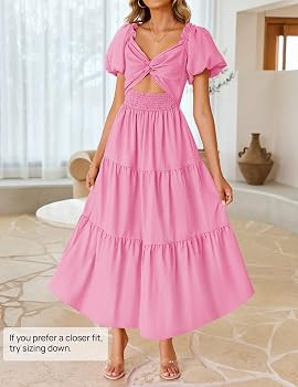 ZESICA Womens Summer Casual Flowy Vacation Maxi Dress 2026 Short Puff Sleeve A Line Smocked Cutou... | Amazon (US)