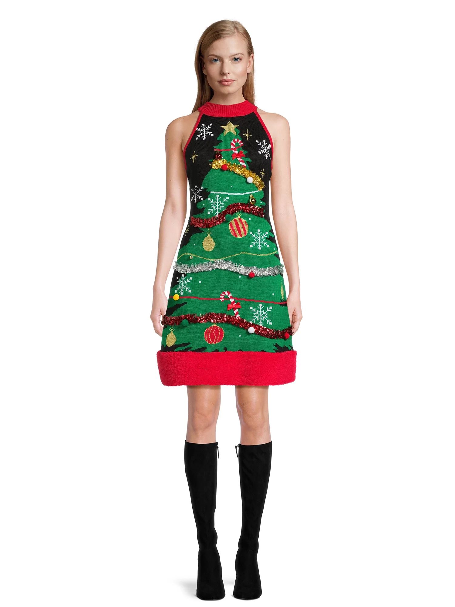 No Boundaries Juniors' Sleeveless Christmas Sweater Dress, Sizes XS-XXXL | Walmart (US)