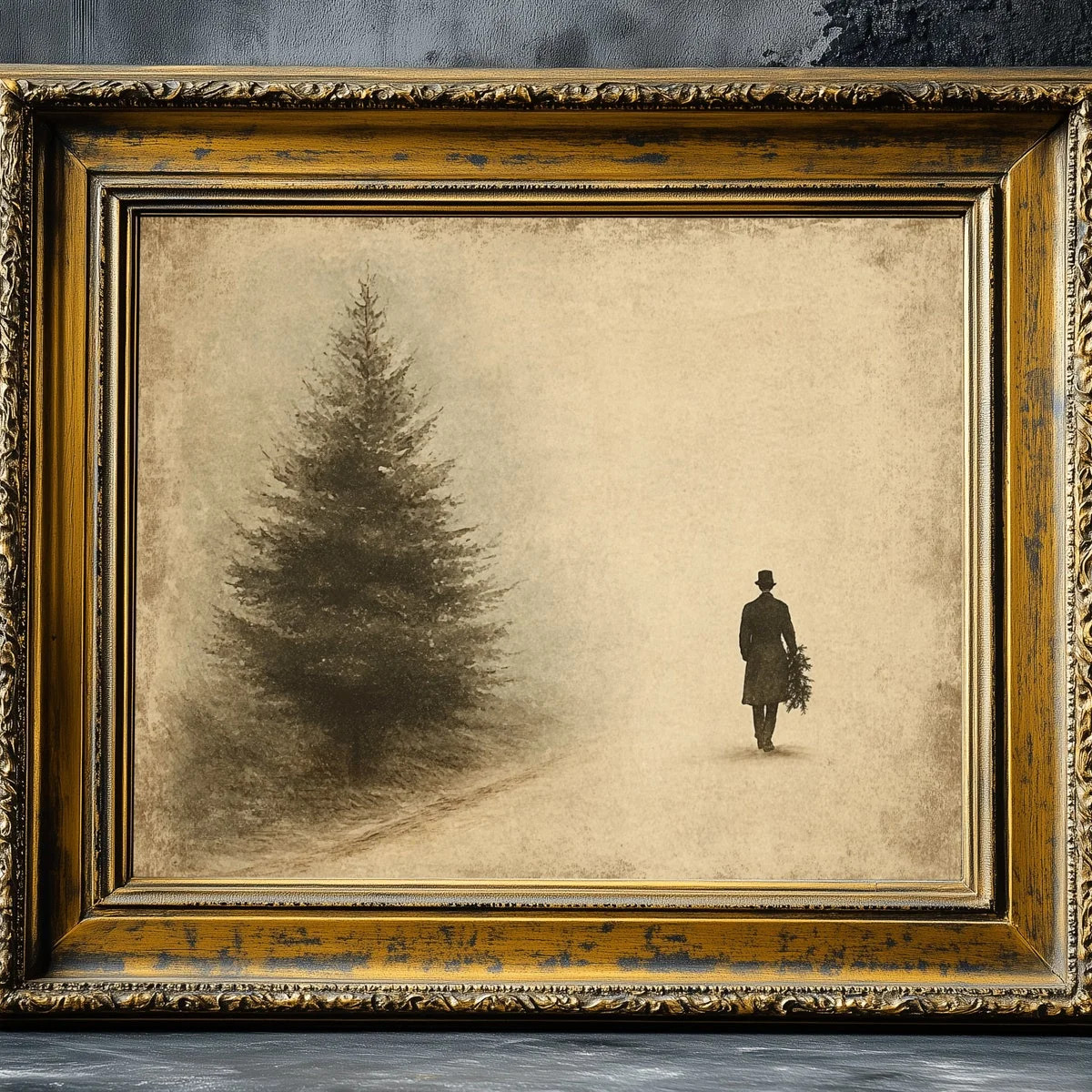 Zuno Vintage Man Carrying Christmas Tree Home Print, Dark Moody Christmas Art, Rustic Christmas D... | Walmart (US)