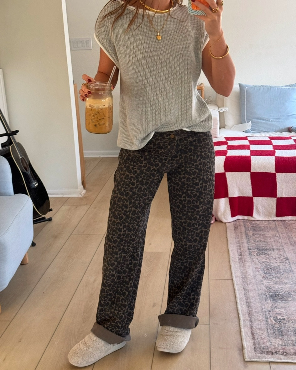 all grey bandit🩶 code: nat15 usually works! 

leopard print jeans, sweater, sweater vest, holiday outfit 

#LTKFindsUnder100 #LTKStyleTip #LTKSeasonal