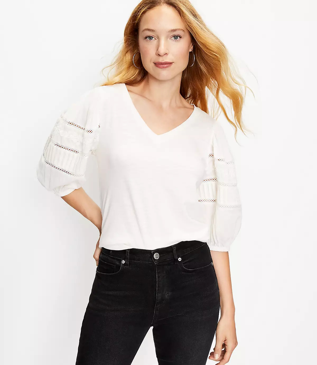 Embroidered Peasant Tee | LOFT