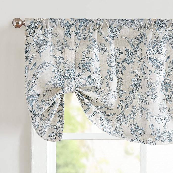 Lazzzy Kitchen Valance Curtain Linen Floral Farmhouse Tie Up Valance for Cafe Bathroom Bedroom Sm... | Amazon (CA)