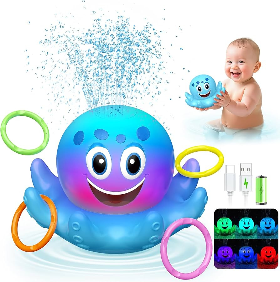 Octopus Bath Toys for Toddlers| Rechargeable Automatic Sprinkler Water Toys with LED Lights & 4 T... | Amazon (US)