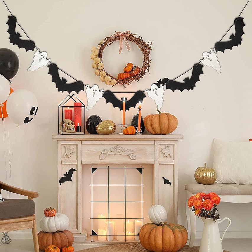 Tatuo 4 Pieces Thanksgiving Halloween Felt Garland Set Fall Pom Pom Garland Christmas Felt Ball Garl | Amazon (US)