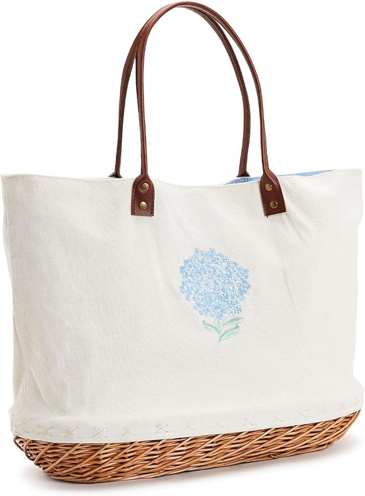 Two's Company Hydrangea Basket Tote Bag With Embroidered Flower & Magnetic Snap Closure | Amazon (US)