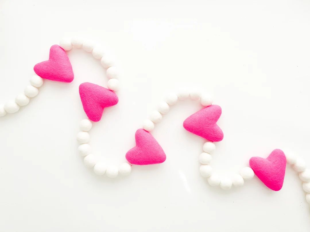 Big Felt Heart Valentine Garland - Hot Pink -  Bunting, Banner - ***READY TO SHIP! *** | Etsy (US)