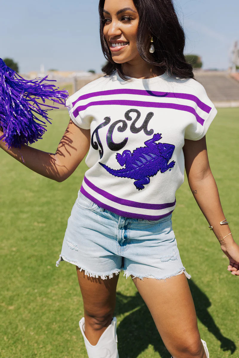 Queen Of Sparkles Striped Short Sleeve Top - TCU | The Impeccable Pig