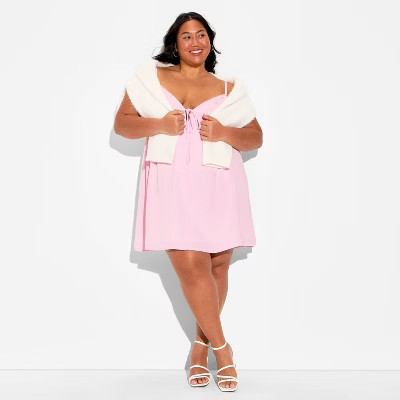 Women's Embellished Mini Babydoll Dress - Wild Fable™ Pink XXL | Target